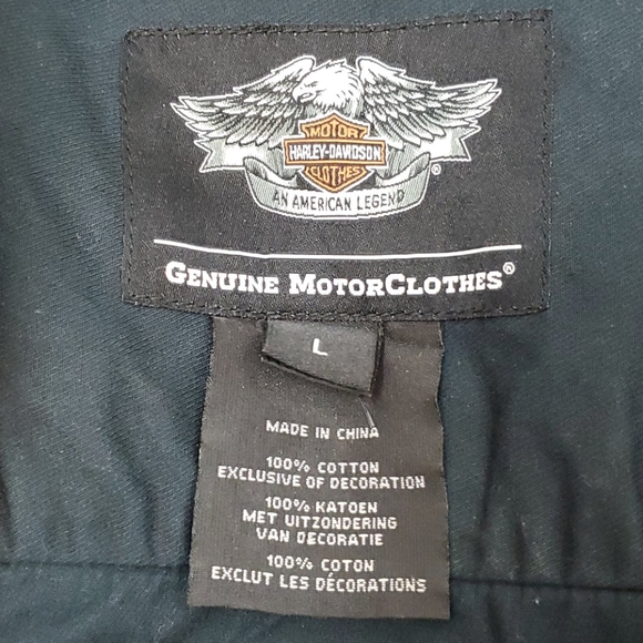 Harley Davidson buttons down black orange shirt sleeve distressed men size L - Picture 5 of 7